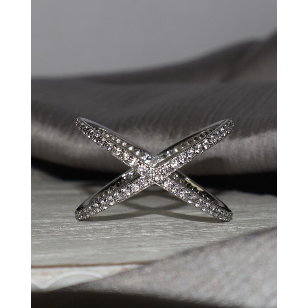 Cross Cross Sterling Silver Cz Ring 3.6G / Sz 10